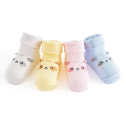 Kidofash Cotton Knit Pack Of 4 Baby Animals Designed Socks - Multi Colour-image-29