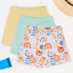 Pantaloons Baby Cotton Knit Pack Of 3 Baby Animals Printed Shorts - Multi Colour-image-54