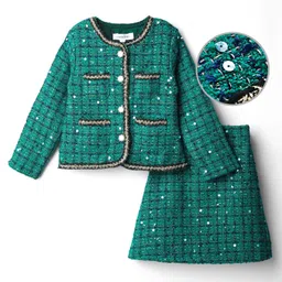 Mark & Mia Woven Full Sleeves Party Top & Skirt with Sequin Detailing - Dark Green-picture-25