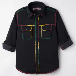 Junior Killer Full Sleeves Line Printed Slim Fit Shirt - Black-picture-12