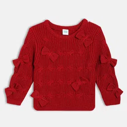 MINI KLUB Cotton Knit Full Sleeves Bow Knitted & Applique Detailed Sweater - Red-picture-12