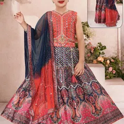 Sangria Girls Printed Thread Work Ready to Wear Lehenga & Blouse With Dupatta-image-71