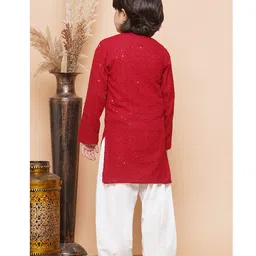 AJ Dezines Full Sleeves Schiffli Sequin Embellished Kurta Pyjama Set -  Red image 3
