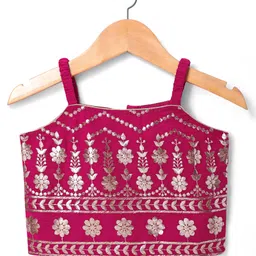 Babyhug Sleeveless Floral Sequenced Embroidered Choli Lehenga & Dupatta Set with Tassel Detailing - Dark Pink image 2