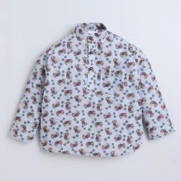 BAATCHEET Cotton Woven Full Sleeves Makhan Handi Printed Dhoti Kurta Set - Grey image 3