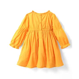 Mark & Mia Woven Full Sleeves Dobbey Fabric Solid Colour Frocks with Frill Detailing -Mustard image 3