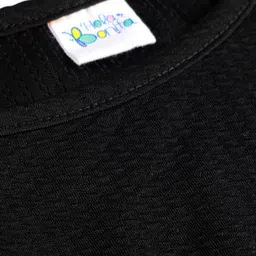 Hola Bonita Knit Three Fourth Sleeves Solid Color Dress with Belt & Pocket - Red & Black image 3