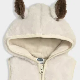Mi Arcus Knit Sleeveless Fur & Ear Applique Detailed Winter Hooded Jacket - Cream & Brown image 4
