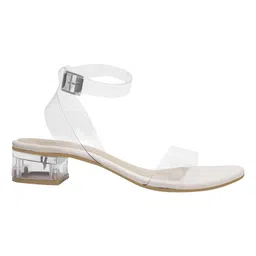 Shoetopia Transparent Strap Detailed Heeled Sandals - Cream image 4