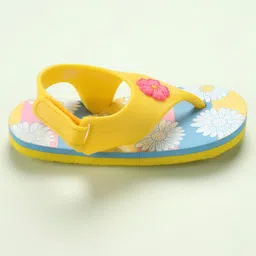 Babyoye Flip Flops with Velcro Closure Floral Print- Yellow image 4