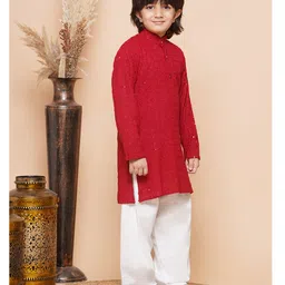 AJ Dezines Full Sleeves Schiffli Sequin Embellished Kurta Pyjama Set -  Red image 5