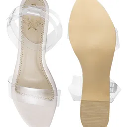 Shoetopia Transparent Strap Detailed Heeled Sandals - Cream image 5