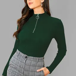 Maheshvi Women Ribbed High Neck Long Sleeves Top-image-92