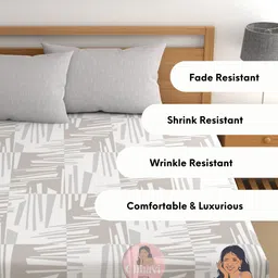 CHHAVI INDIA Grey & White 210 TC King Bedsheet with 2 Pillow Covers image 2