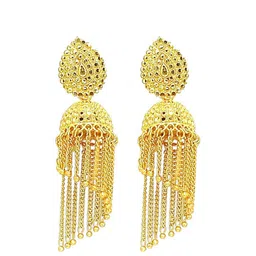 FEMMIBELLA Gold-Plated Dome Shaped Tasselled Jhumkas image 4