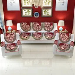 BIGGER FISH Maroon Cotton Sofa Cover With Arms image 1