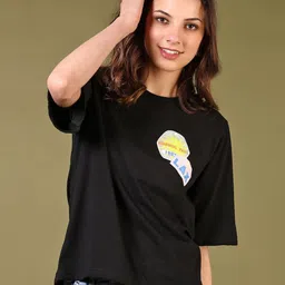 V-Mart Women Graphic Printed Round Neck Cotton Boxy T-shirt-picture-28