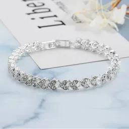 Shining Diva Fashion Silver-Plated Crystals Studded Link Bracelet-picture-33