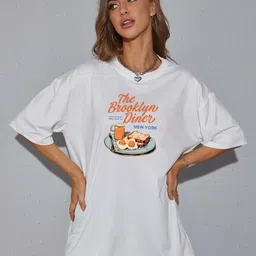 Slenor Women Typography Printed Round Neck Oversized T-shirt-image-58