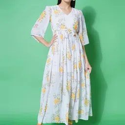 KATLINE Women Floral Print Flared Sleeve Georgette A-Line Midi Dress-picture-21