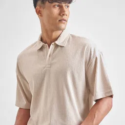 HIGHLANDER Men Self Design Polo Collar Oversized T-shirt image 4