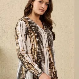 R.Code by The Roadster Life Co. Women V-Neck Vertical Striped Casual Top image 4