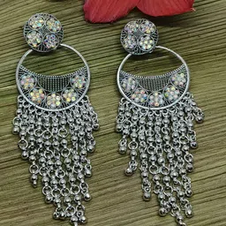 Soniya Crafts German Silver Artificial Stones Studded Oxidised Circular Drop Earrings image 1