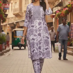 AADVIKA Women Floral Printed Regular Thread Work Kurta with Trousers-picture-23