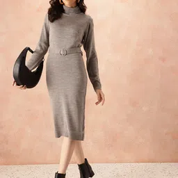 all about you Turtle Neck Sheath Midi Dress with Belt image 4