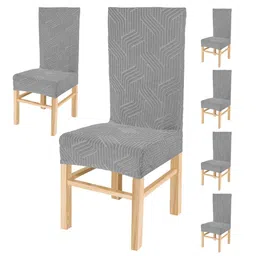 Yellow Weaves Grey 6 Pieces Jacquard Textured Stretchable Chair Covers-picture-15