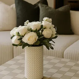 AARVI DECOR STUDIO White & Green Rose Silk Bunch Artificial Flower image 2