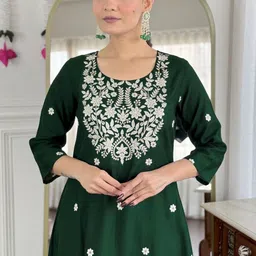 Anni Designer Embroidered V-Neck Thread Work Anarkali Kurta With Palazzo & Dupatta image 5