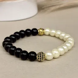 SANAA CREATIONS Unisex Crimson Stone Onyx & Howlite Stones Studded Elasticated Bracelet-image-38