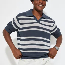 Max Urb_N Men Oversized Striped Knit Polo T-Shirt image 1