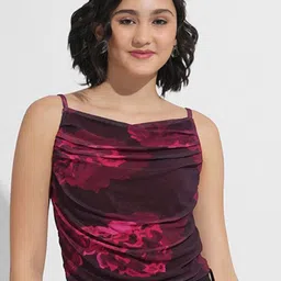 Murcia Women Floral Print Cowl Neck Crop Top-picture-10