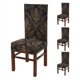 Yellow Weaves Brown & Black 4 Pieces Printed Stretchable Chair Covers-image-4