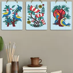 ArtVibes Blue & Green 3 Pieces Kalamkari Art Printed Wooden Hanging Wall Arts-picture-22