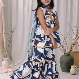 Cutiekins Girls Floral Printed Gotta Patti A-Line Kurta With Sharara & Dupatta image 5