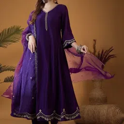 CANIZZARO Women Ethnic Motifs Embroidered Regular Thread Work Kurta with Trousers & With Dupatta-picture-30