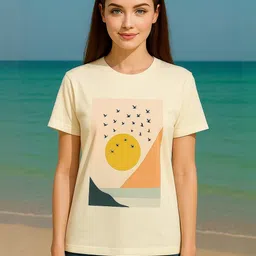 HERE&NOW Women Off White Cotton Tshirts-picture-18