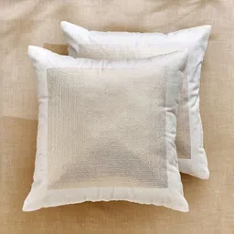 Home Centre White Striped 2 Pieces Embroidered Square Cushion Covers- 16" x 16"-image-95