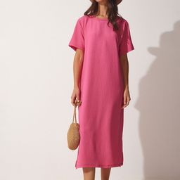 Happiness istanbul Self Design Round Neck A-Line Midi Dress-picture-4
