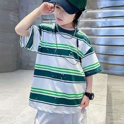 INCLUD Boys Striped Printed Round Neck Raglan Sleeves Multi or Variegate Stripes T-Shirt image 4