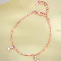 GIVA Kid's 925 Silver Rose Gold-Plated Zircons Studded Crescent Anklets-picture-41