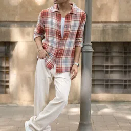 Powerlook Men Tartan Checked Spread Collar Casual Shirt-image-51
