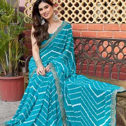 all about you Leheriya Zari Pure Georgette Designer Saree image 4