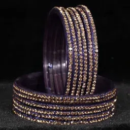 Shasmi Set Of 12 Lavender Glass Artificial Stones & Beads Bangle-picture-15