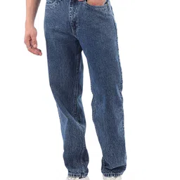 Beyoung Men Indigo Cloud Wash Mid Rise Baggy Fit Jeans-image-35