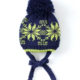 Babyhug Woollen Cap with Muffler Navy Blue - Diameter 8 cm image 3