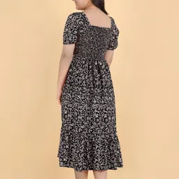 PTVIZE Floral Print Puff Sleeve Crepe A-Line Midi Dress image 4